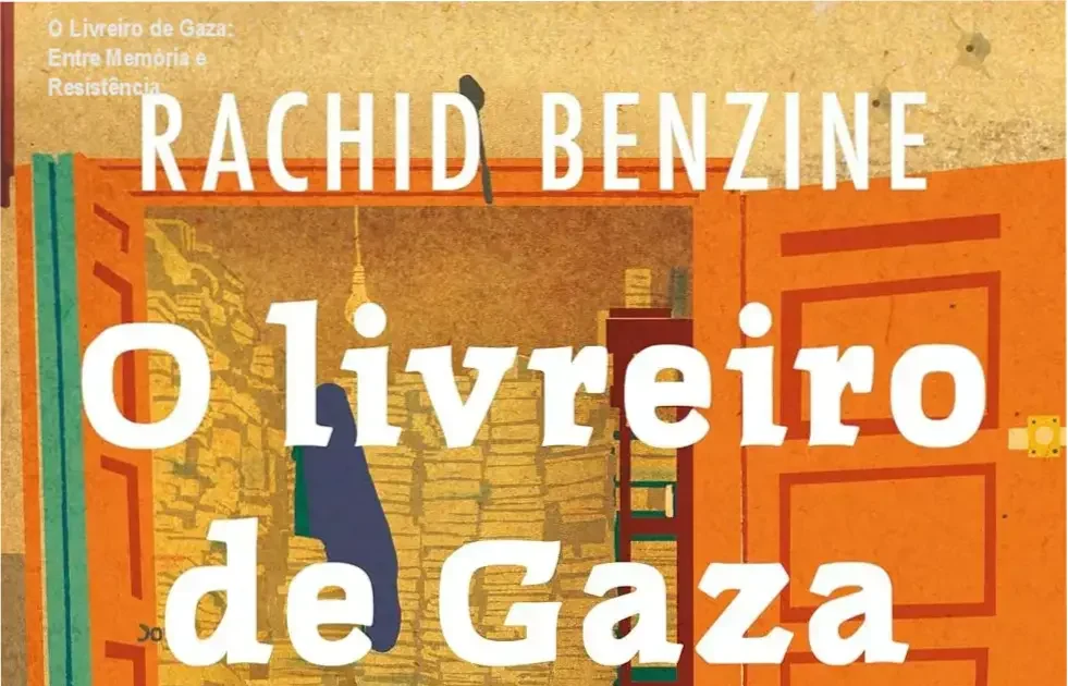 Capa de 'O Livreiro de Gaza' destacando simbolismo do protagonismo cultural em meio à destruição.