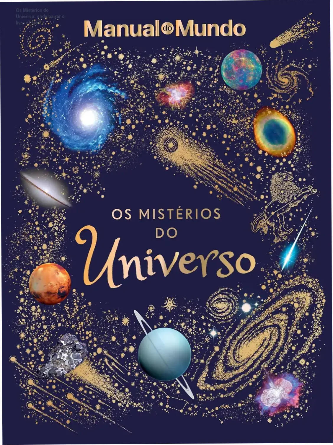 Livro Os Mistérios do Universo de capa dura com imagens de astronomia