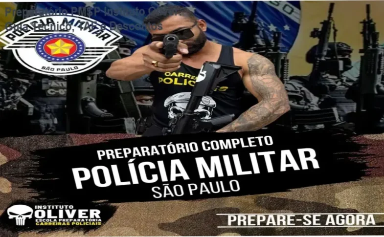 Imagem promocional do Preparatório Completo Polícia Militar de São Paulo com destaque para cupom de desconto
