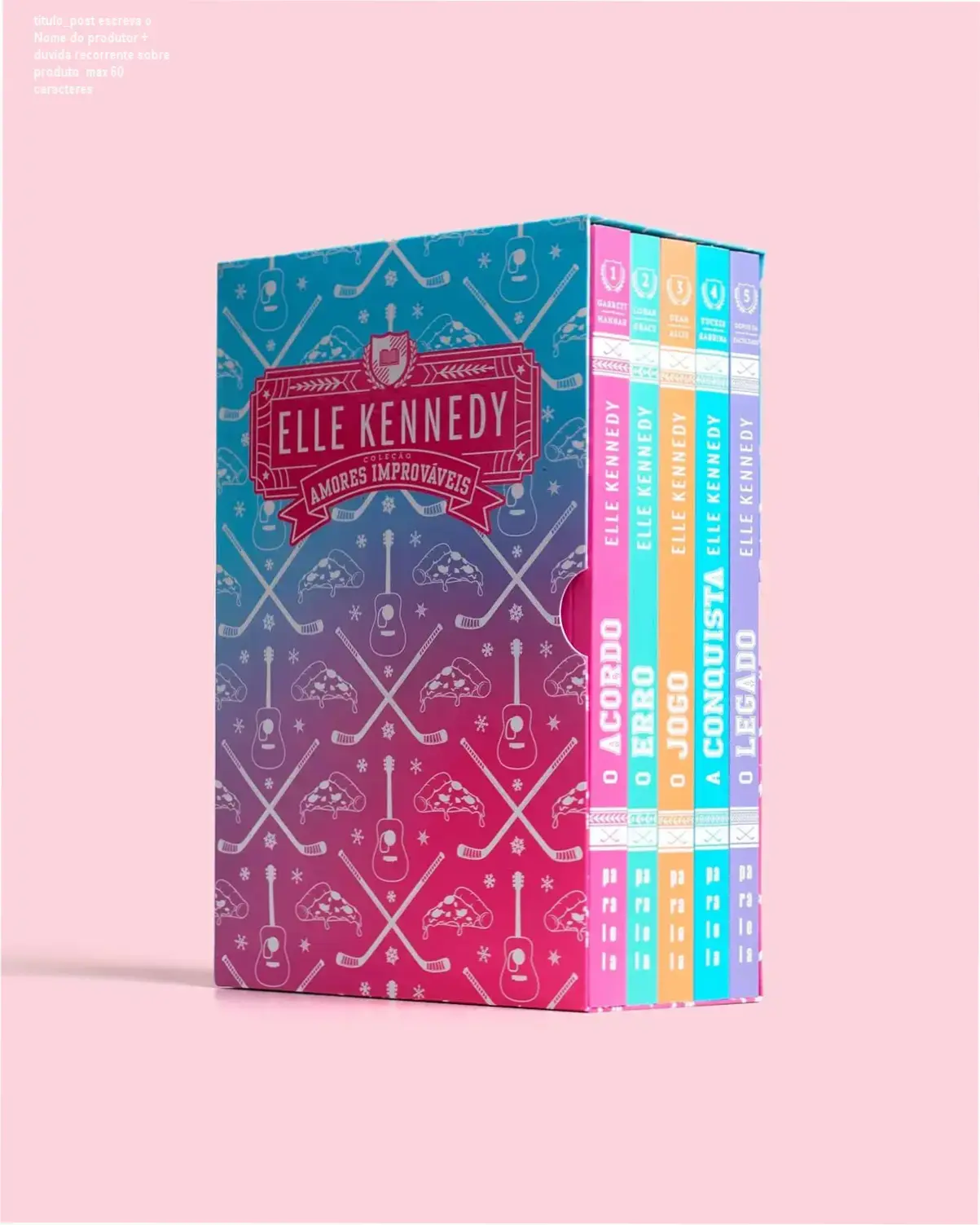 Capa do box Amores Improváveis de Elle Kennedy com acabamento de dupla lombada