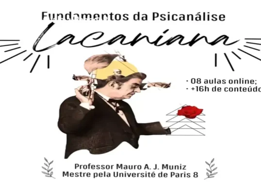 Capa ilustrada com a obra de Jacques Lacan e título do curso.