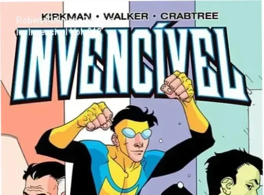 Capa do primeiro volume de Invencível mostrando Mark Grayson e Omni-Man