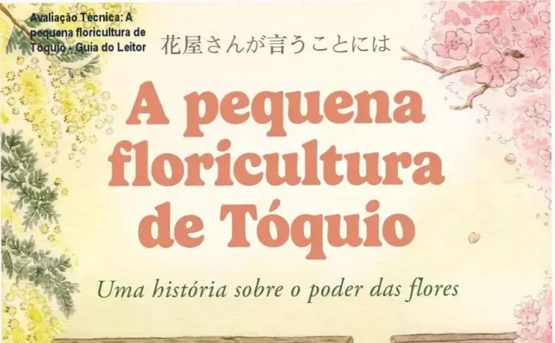 Português: Capa do livro A pequena floricultura de Tóquio, com destaque para ilustrações de flores em estilo minimalista japonês.