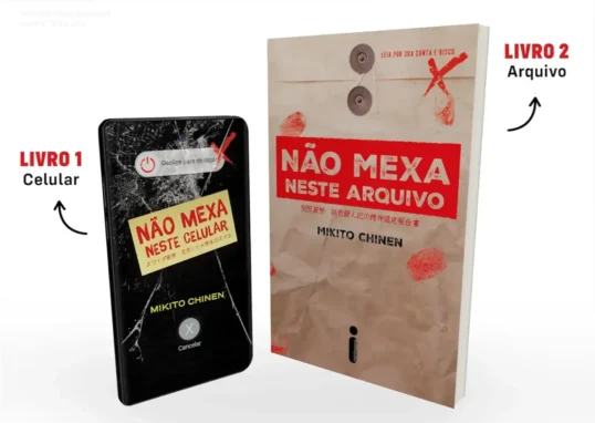 Capa da série Não Mexa mostrando o celular com design assustador