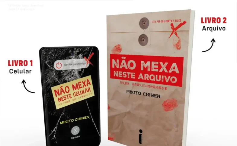 Capa da série Não Mexa mostrando o celular com design assustador