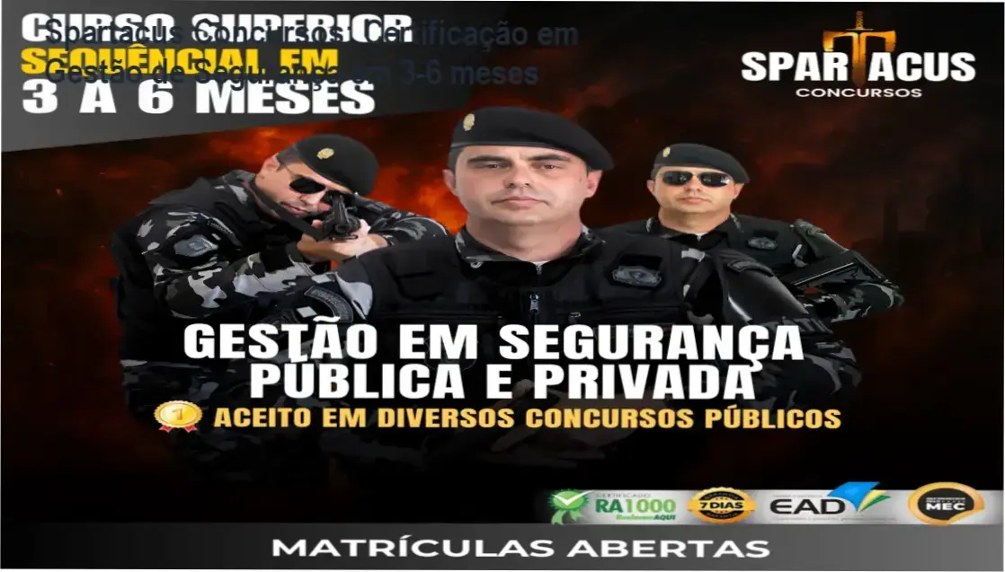 Spartacus Concursos certificado em Gestão de Segurança Pública e Privada