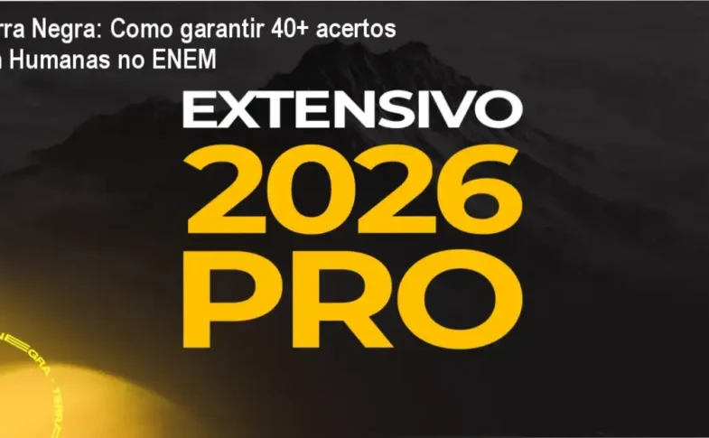 Imagem promocional do Extensivo PRO da Terra Negra mostrando material impresso e aulas ao vivo