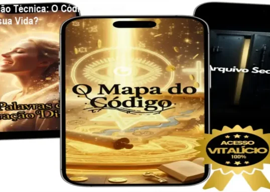 Personagem analisando um mapa mental com conceitos de física quântica e PNL para transformação pessoal.