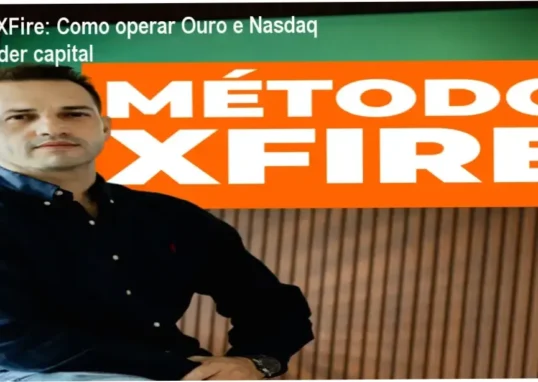 Tela do curso Método XFire mostrando estratégias de day trade em Ouro e Nasdaq