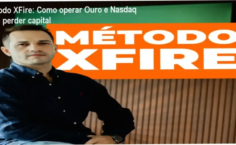 Tela do curso Método XFire mostrando estratégias de day trade em Ouro e Nasdaq