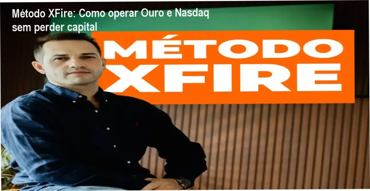 Tela do curso Método XFire mostrando estratégias de day trade em Ouro e Nasdaq